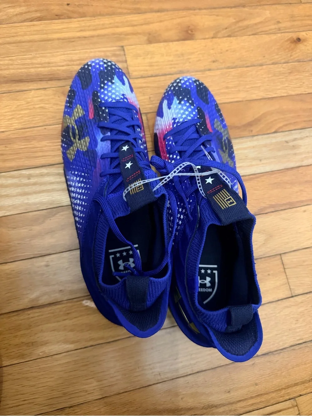 Under Armour Purple Men’s Athletic Cleats with Yellow Accents and USA colors